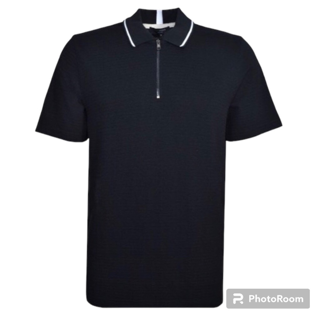 Ted Baker men's black Buer zip polo shirt, Sz 7 (L to XL) EUC